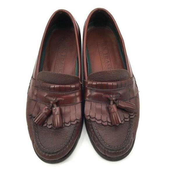 H.S. Trask‎ Creel Mens Kiltie Loafers Tassel Moc Toe 8M Brown Bison Leather - Picture 1 of 10